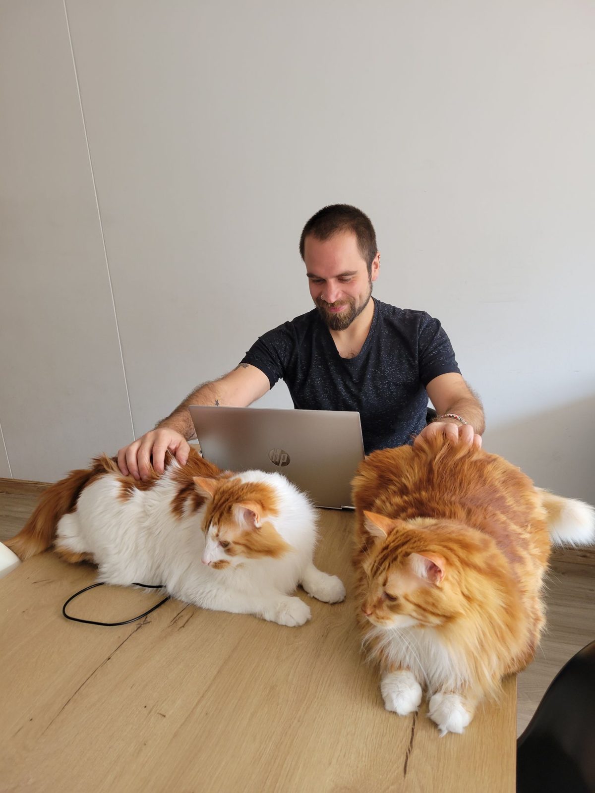 Nico with his cats Kino and Tora